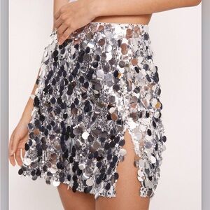 Nasty Gal Silver Sequin Mini Skirt NWT